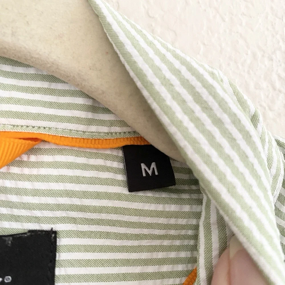 Orvis Mens‎ Classic Collection Seersucker Green Short Sleeve Button Up Shirt M